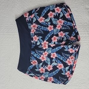Pudolla Womans Navy Blue & Pink Tropical Athletic/Swim Shorts Size XL